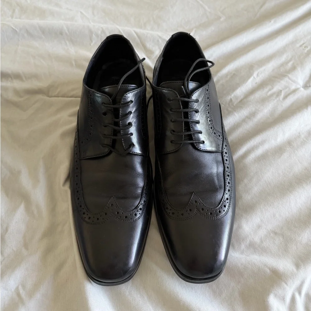 Hugo Boss Black Leather Brogue Lace-Up Oxfords